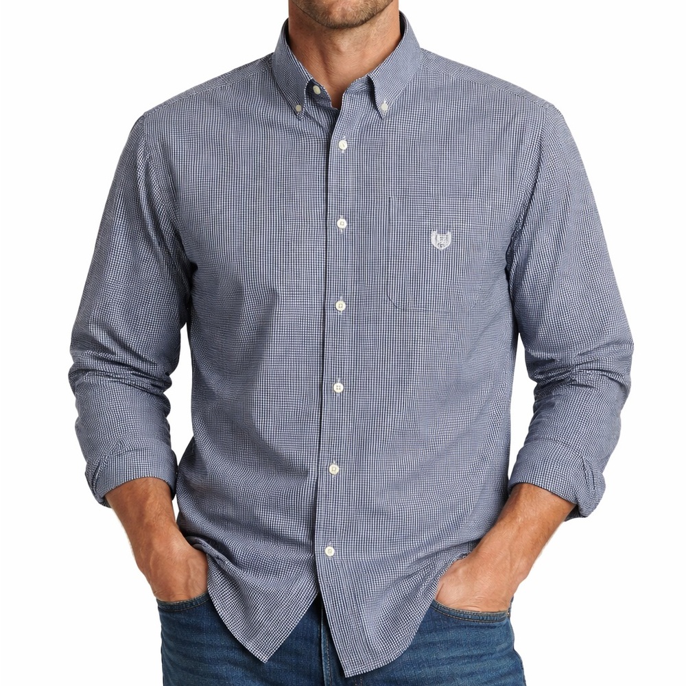 Chaps navy & white plaid button down shirt men’s XXL 2X